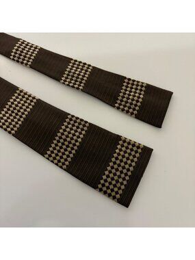 Brown Polyester Necktie Textured Checker Pattern Skinny Mens Tie Office Casual